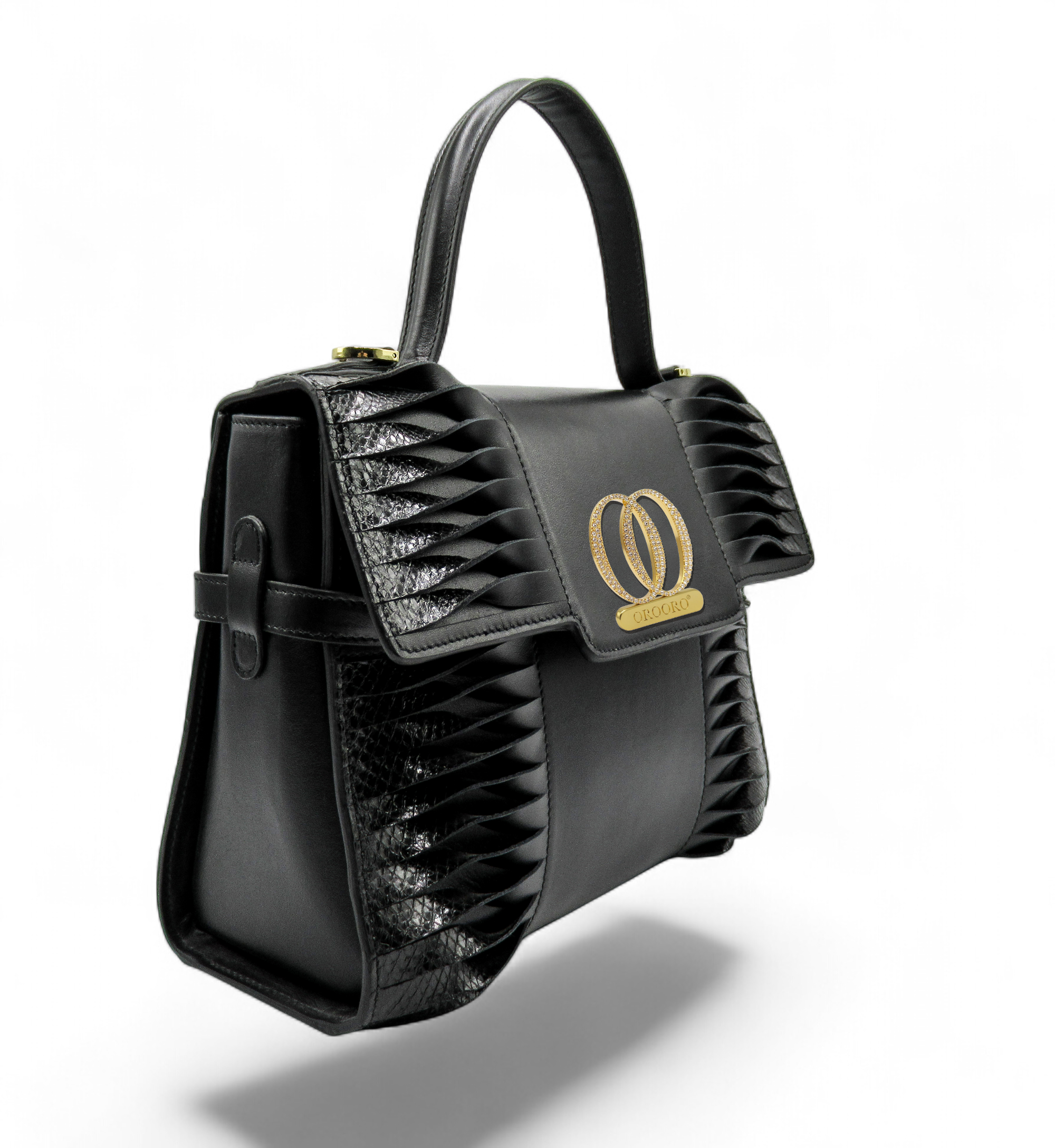 Borsa Divina in Pelle Nappa morbida e rettile, con accessorio di pietre swarovski brillanti