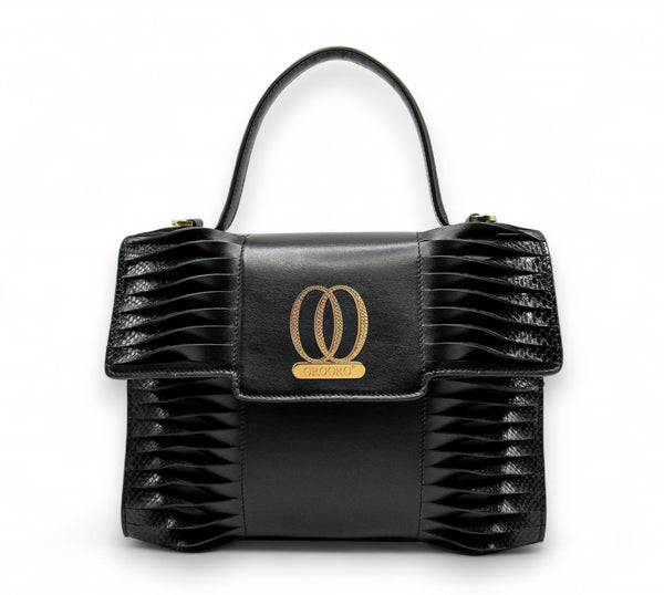Borsa Divina in Pelle Nappa morbida e rettile, con accessorio di pietre swarovski brillanti