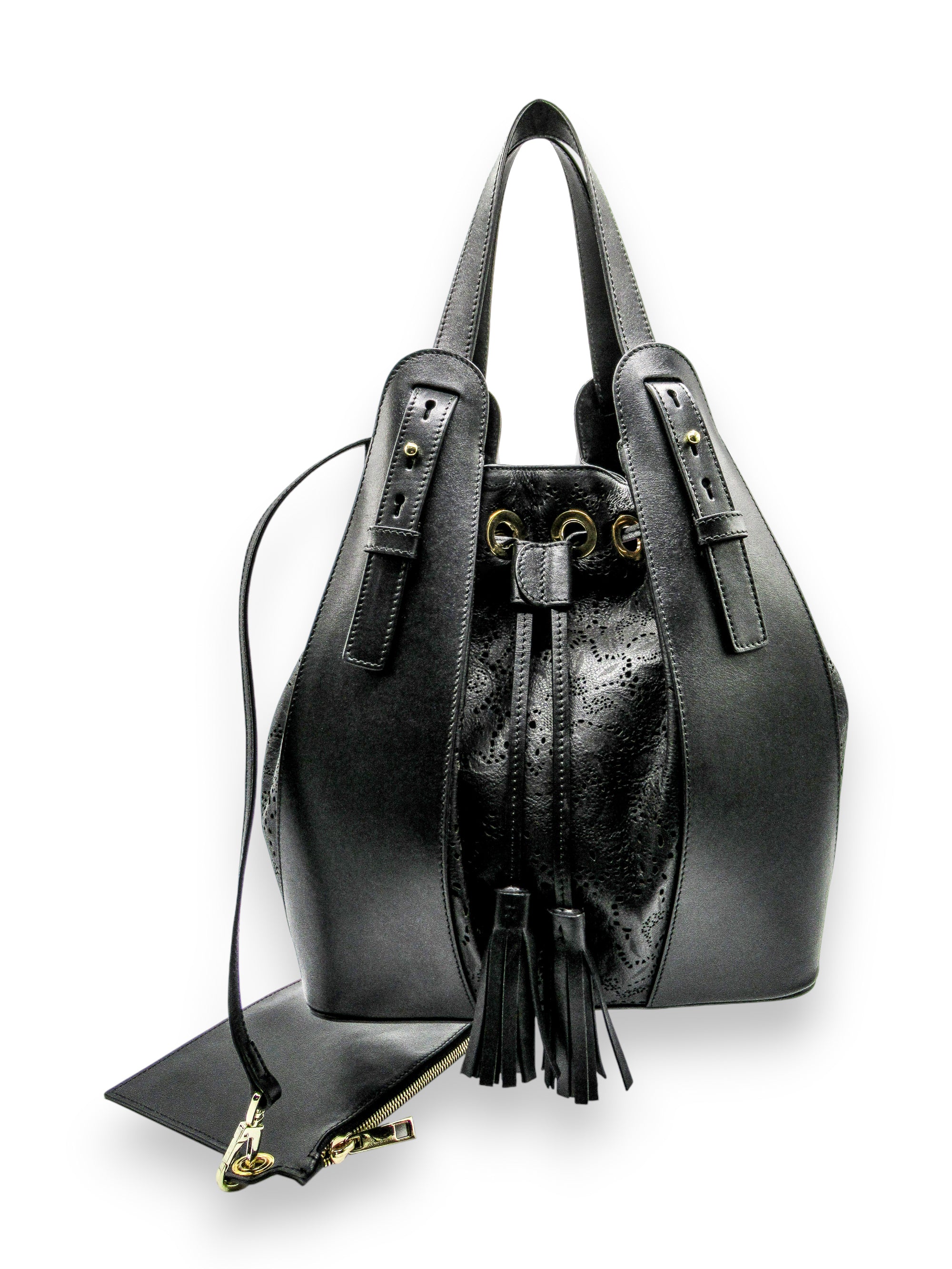 Borsa Eden in pelle con trafori laserati e logo di brillanti swarovski