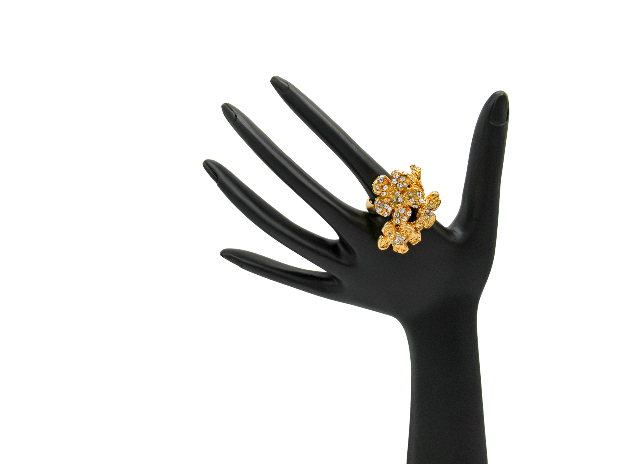 Anello Rose con pendente a tre “Luminosi e delicatissimi fiori”, impreziositi da punti luce in swarovski.
