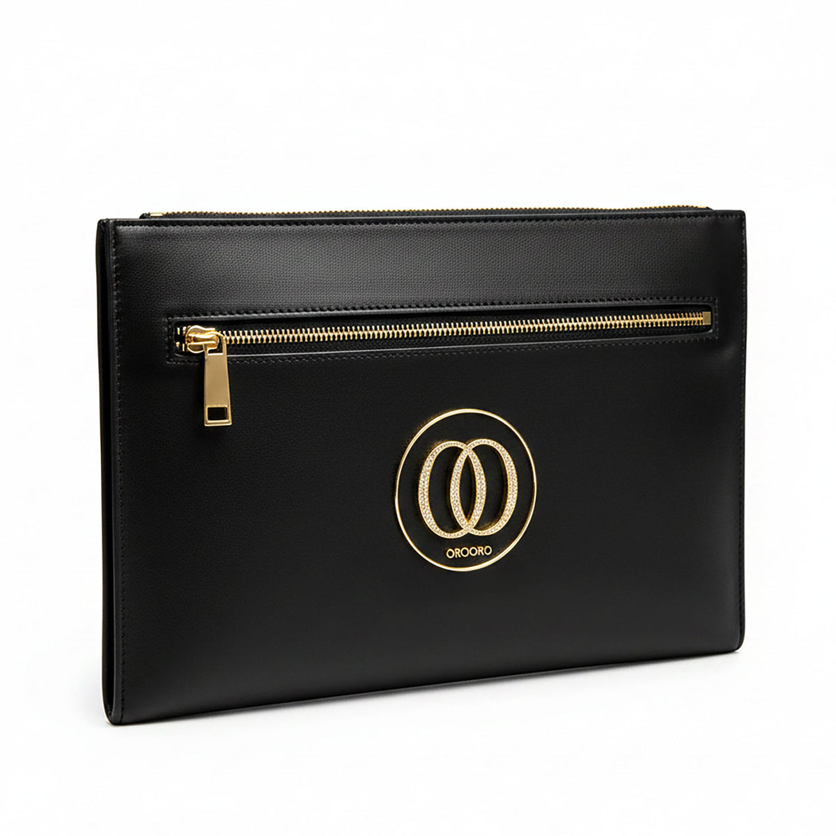 Borsello OROORO® in pelle nappa nera con logo gold e zip dorata