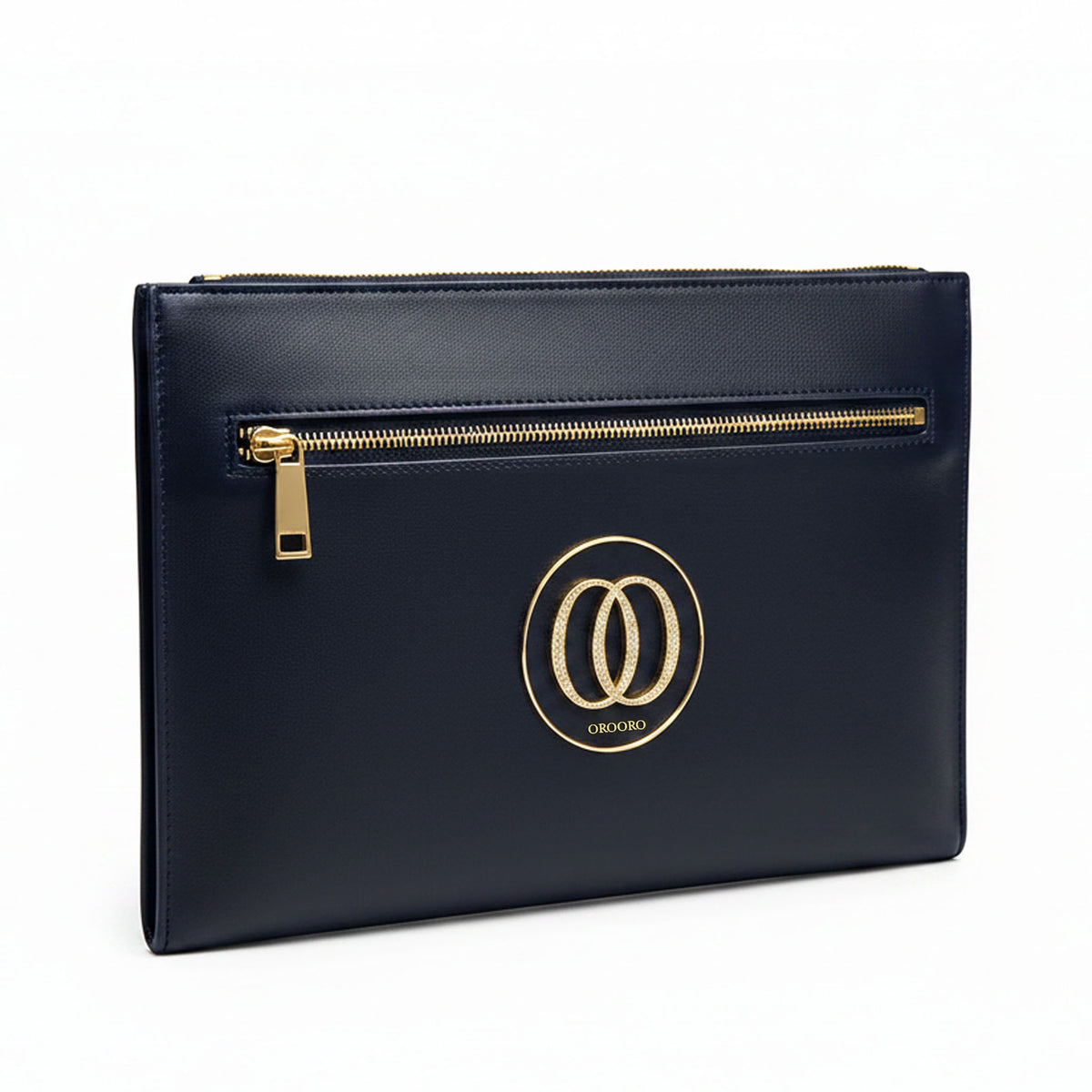 Borsello OROORO® in pelle nappa Deep blu profondo con logo gold e zip dorata
