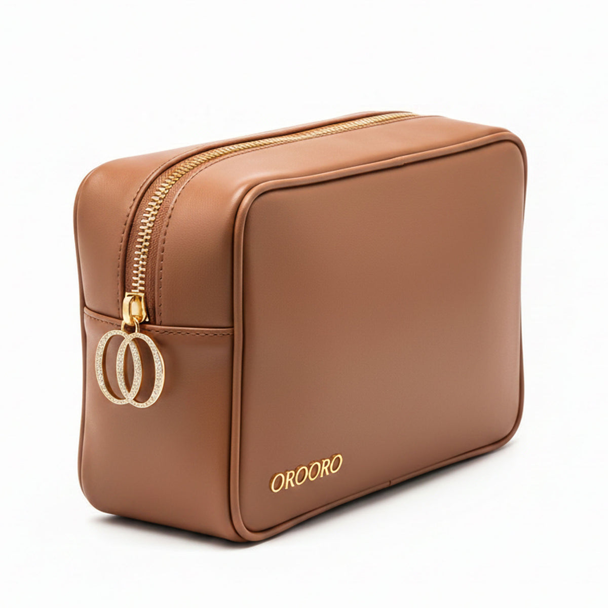 Beauty Case Zip Nappa Praline con charm OO gold – Collezione Desiderium OROORO®