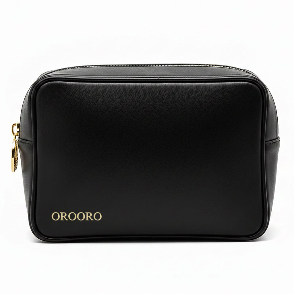 Beauty Case Zip Nappa Nero frontale – Collezione Desiderium OROORO®