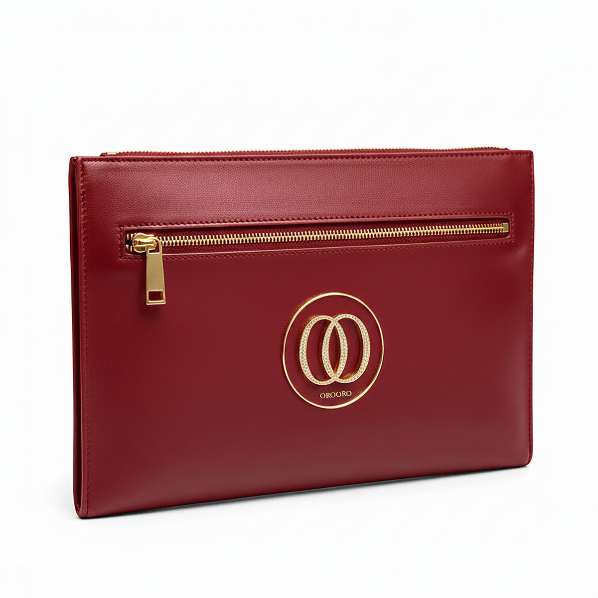 Borsello OROORO® in pelle nappa PhoneBox rossa con logo gold e zip dorata