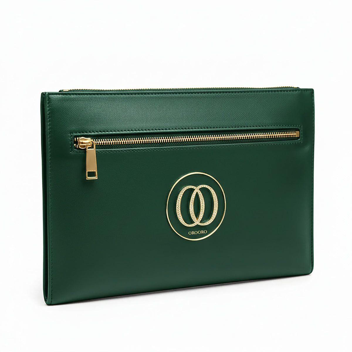 Borsello OROORO® in pelle nappa Pixie Green con logo gold e zip dorata