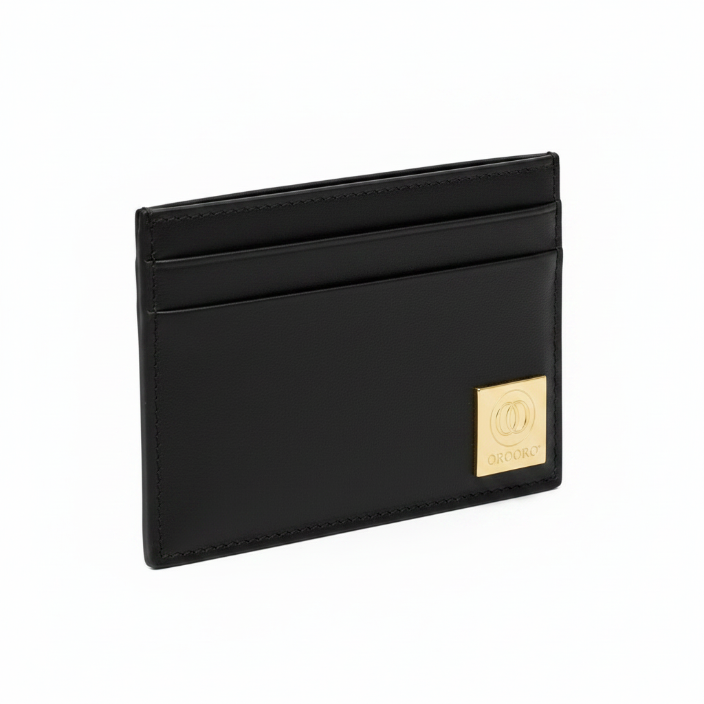 Porta carte nappa nera OROORO® vista diagonale