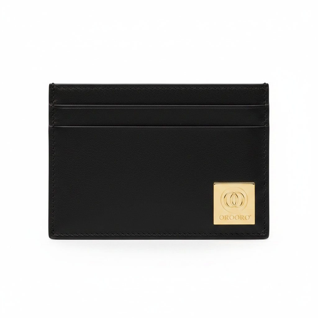Porta carte nappa nera OROORO® con placca gold