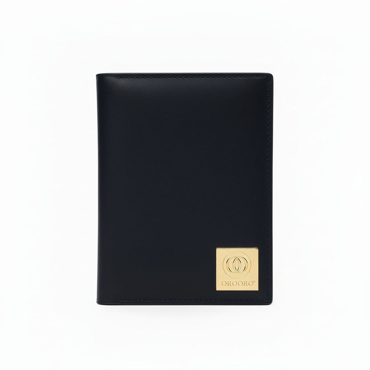 Porta passaporto OROORO® blu navy in pelle liscia con placchetta OO gold
