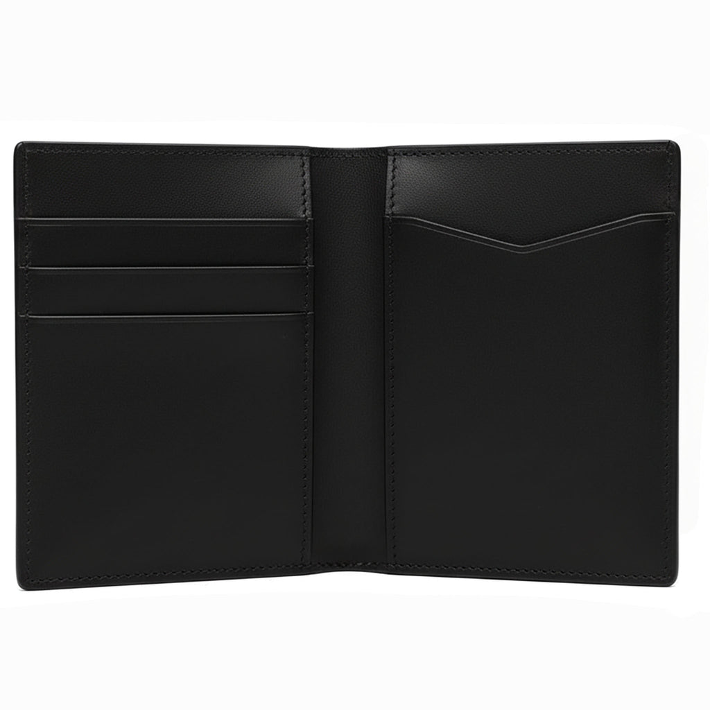 Interno del porta passaporto OROORO® nero con scomparti per carte e documenti