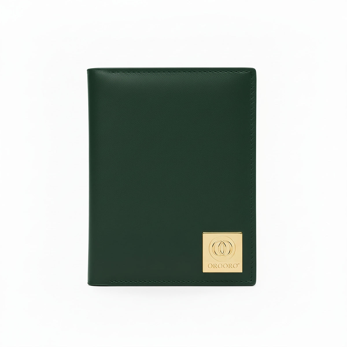 Porta passaporto OROORO® verde Pixie in pelle liscia con placchetta OO gold