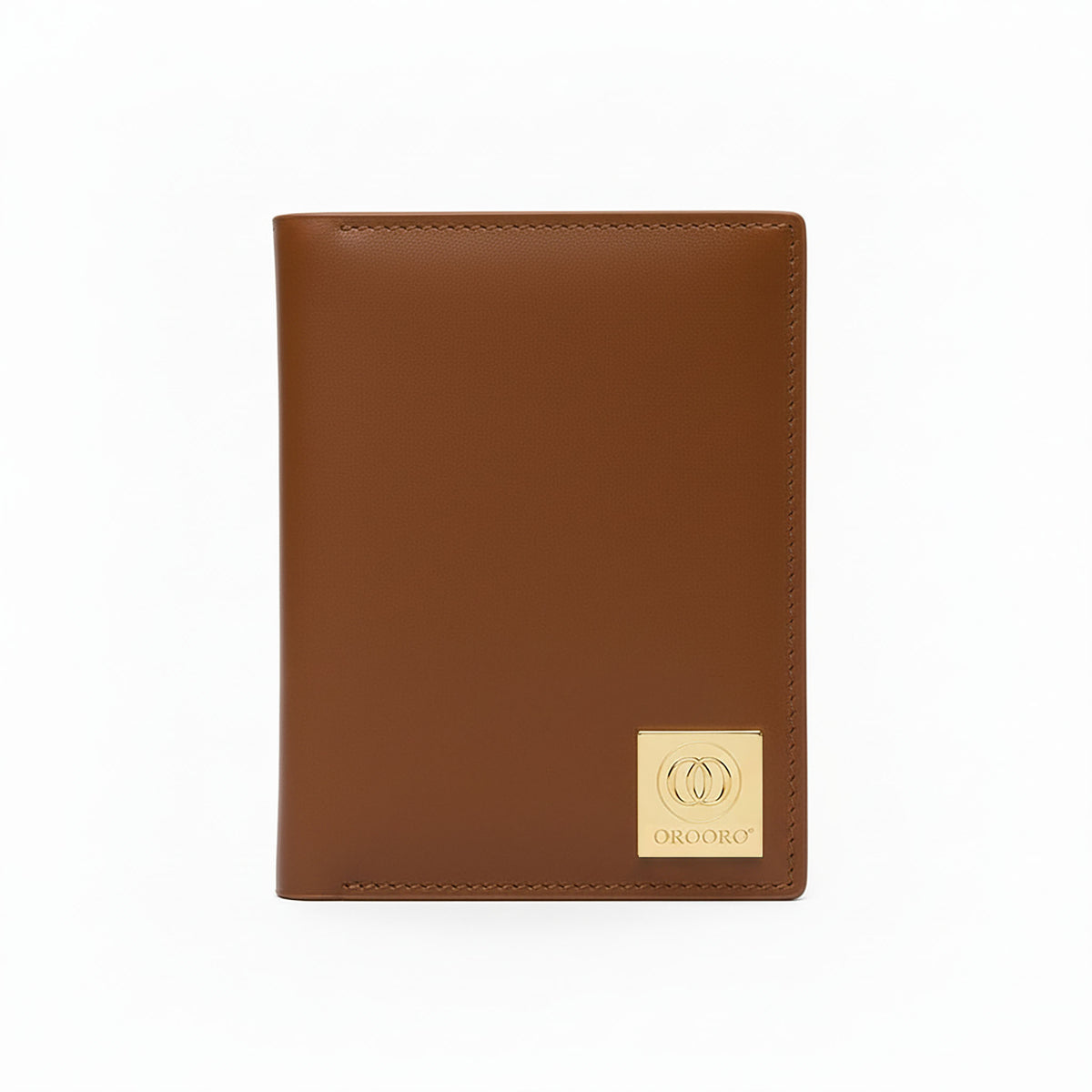 Porta passaporto OROORO® Praline marrone in pelle liscia con placchetta OO gold