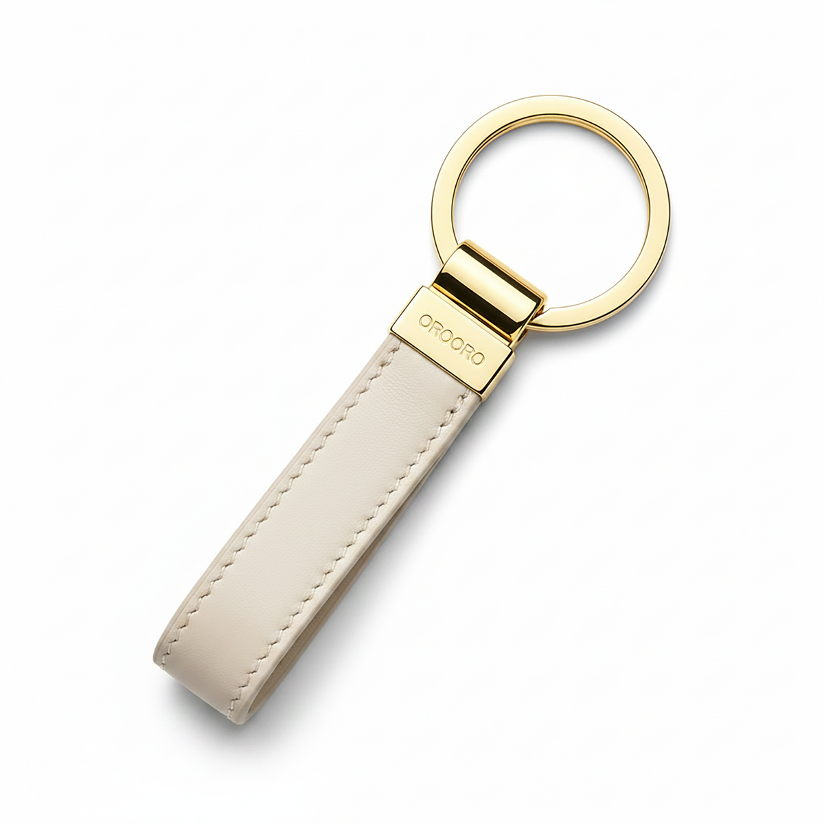Portachiavi Classico OROORO® in pelle nappa Oyster con anello e placchetta gold, foto prodotto su sfondo bianco