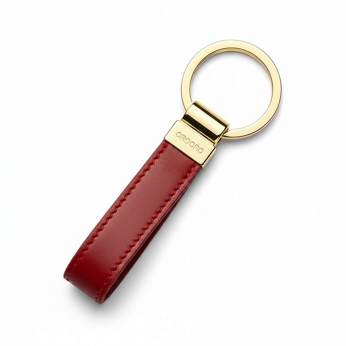 Portachiavi Classico OROORO® in pelle nappa PhoneBox con anello e placchetta gold, foto prodotto su sfondo bianco