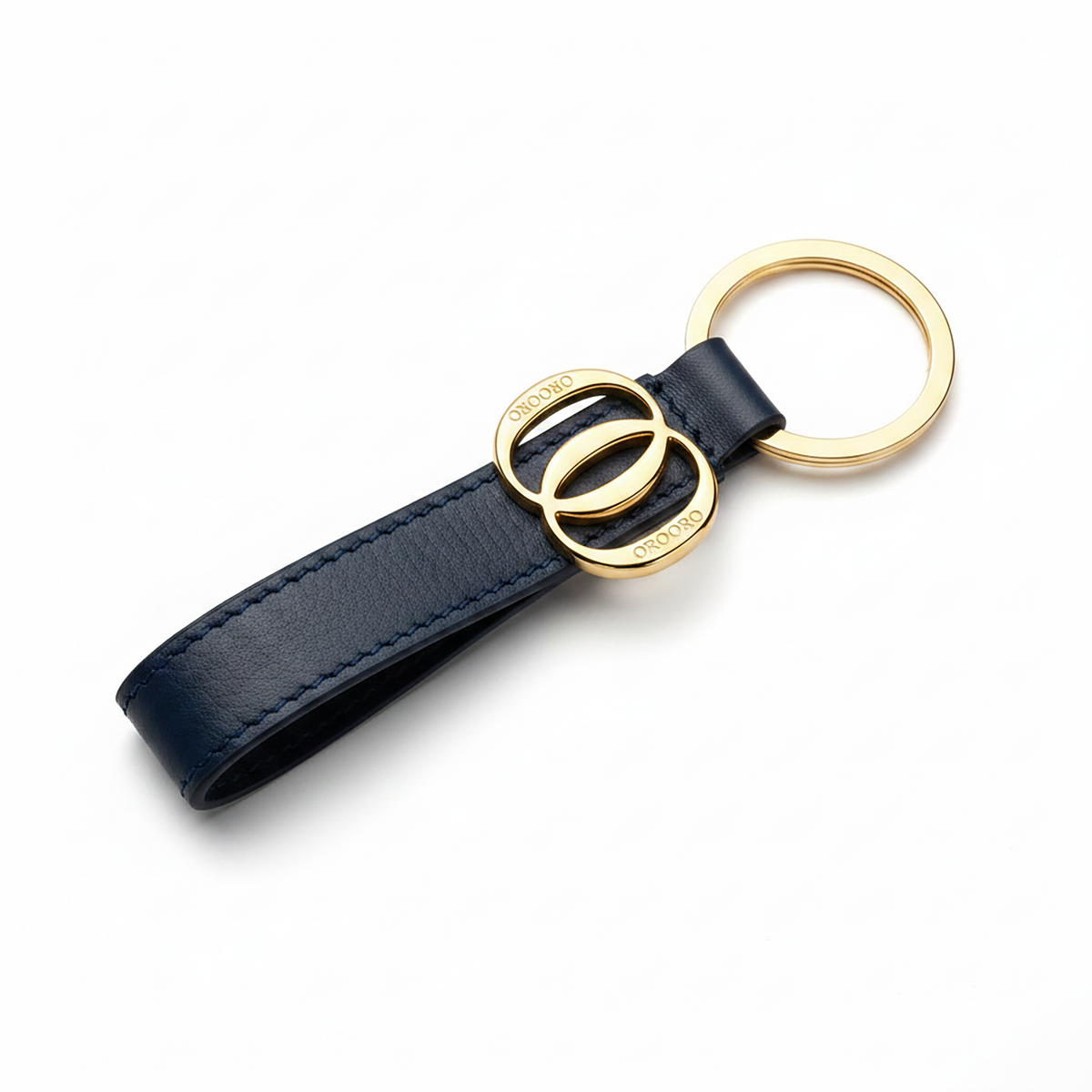 Portachiavi Charm OO OROORO® in nappa Deep Navy Blue con charm e anello gold