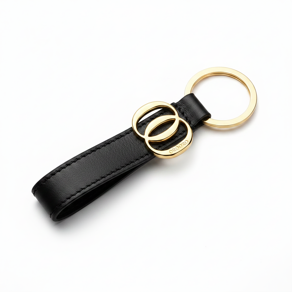 Portachiavi Charm OO OROORO® in nappa nera con charm e anello gold