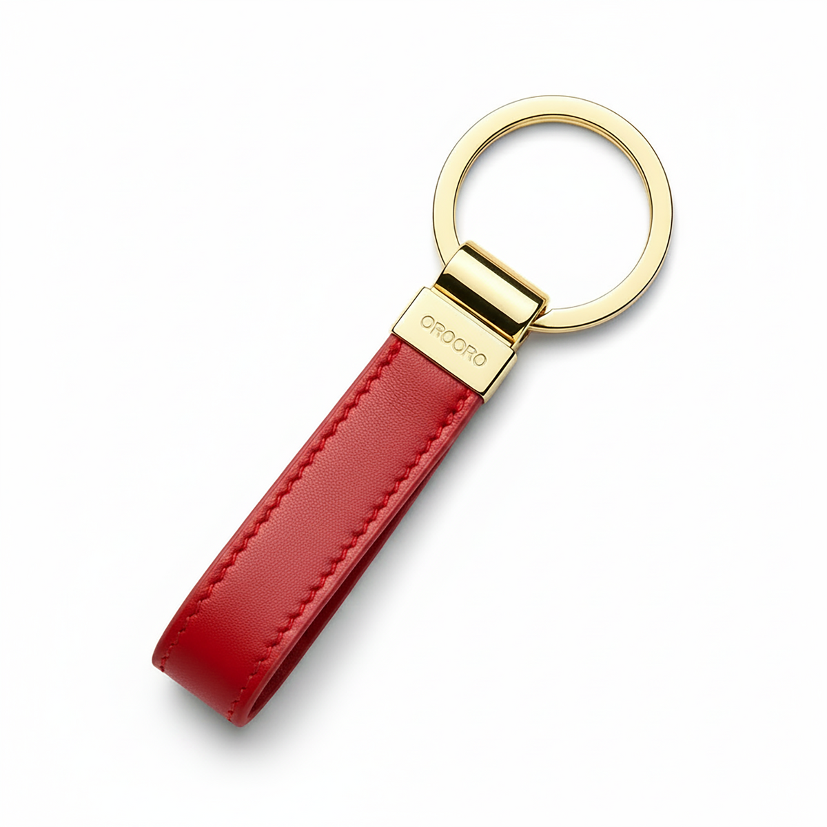 Portachiavi Classico OROORO® in pelle nappa Santa Claus con anello e placchetta gold, foto prodotto su sfondo bianco