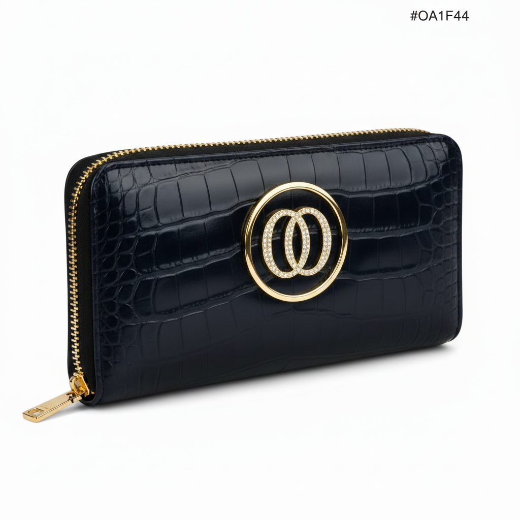 Portafoglio Zip Around OROORO® Deep Navy effetto coccodrillo