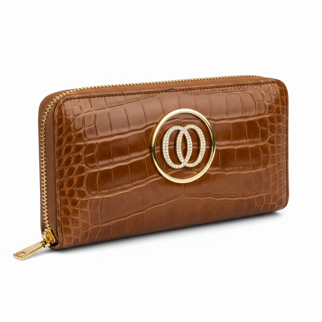 Portafoglio Zip Around OROORO® Praline effetto coccodrillo