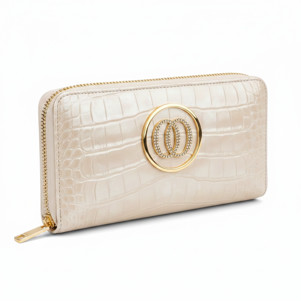 Portafoglio Zip Around OROORO® Oyster effetto coccodrillo