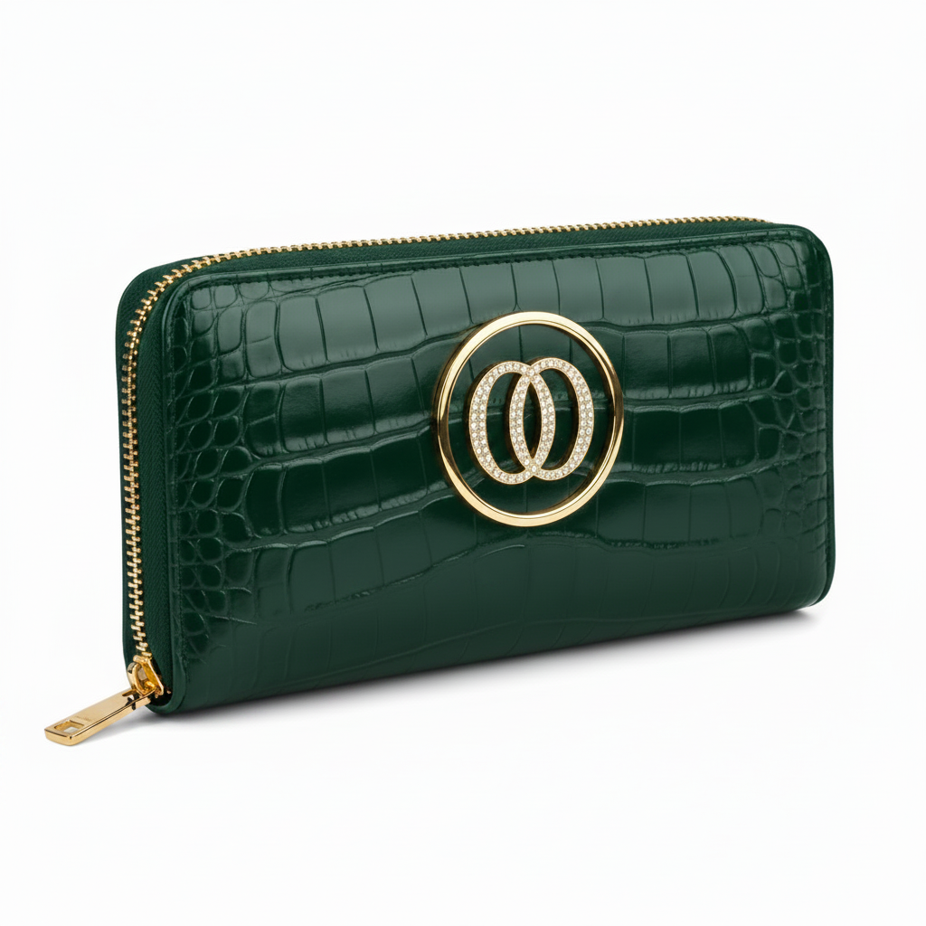 Portafoglio Zip Around OROORO® Pixie Green effetto coccodrillo